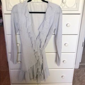 Black and white polka dot wrap dress